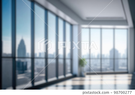 Blur background of empty modern office background in city center . Workspace interior design . Blur background of empty modern office background in city center . Workspace interior design . 98700277