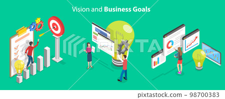 3D Isometric Flat Vector Conceptual Illustration of Vision And Business Goals 98700383