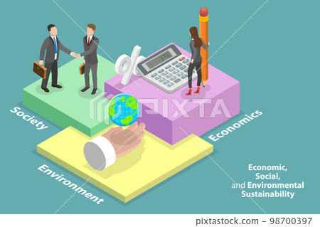 3D Isometric Flat Vector Conceptual Illustration of Economic, Social, And Environmental Sustainability 3D Isometric Flat Vector Conceptual Illustration of Economic, Social, And Environmental Sustainability 98700397
