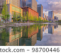 Otemachi office buildings and moat in the sunset 98700446