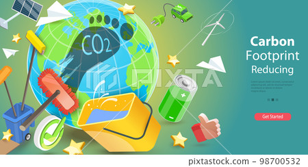 3D Vector Conceptual Illustration of Carbon Footprint Reducing 98700532