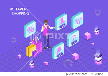 3D Isometric Flat Vector Conceptual Illustration of Metaverse Shopping 3D Isometric Flat Vector Conceptual Illustration of Metaverse Shopping 98700543