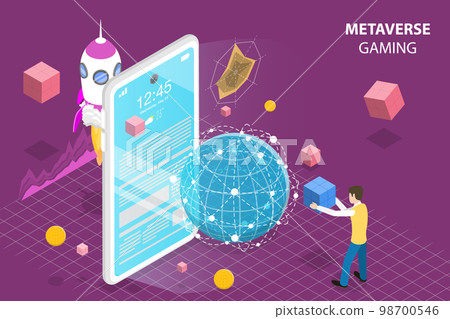 3D Isometric Flat Vector Conceptual Illustration of Metaverse Gaming 3D Isometric Flat Vector Conceptual Illustration of Metaverse Gaming 98700546