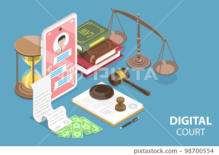 3D Isometric Flat Vector Conceptual Illustration of Digital Court 98700554