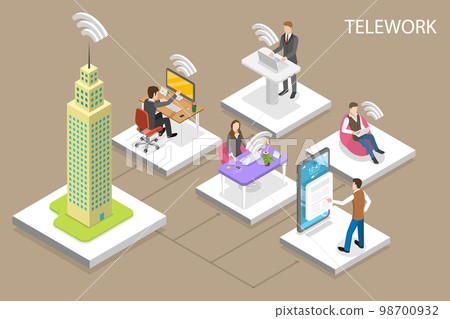 3D Isometric Flat Vector Conceptual Illustration of Teleworking 98700932