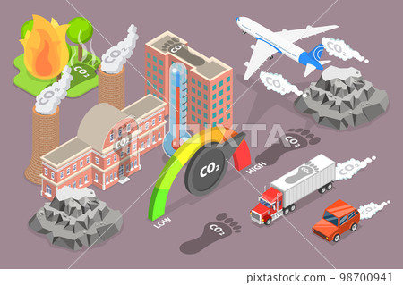 3D Isometric Flat Vector Conceptual Illustration of CO2 Emission 98700941