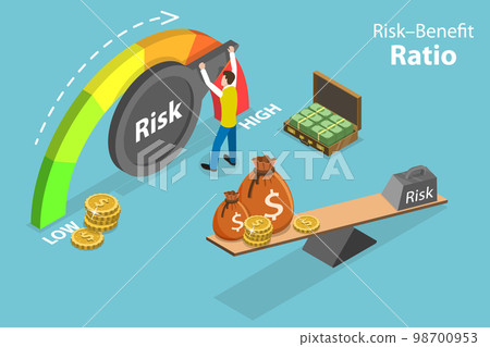 3D Isometric Flat Vector Conceptual Illustration of Risk Benefit Ratio 98700953