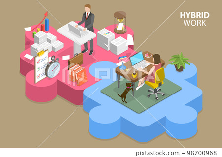 3D Isometric Flat Vector Conceptual Illustration of Hybrid Work 3D Isometric Flat Vector Conceptual Illustration of Hybrid Work 98700968