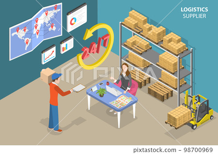 3D Isometric Flat Vector Conceptual Illustration of Logistics Supplier 98700969