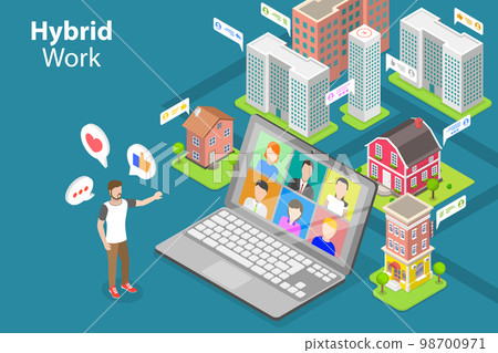 3D Isometric Flat Vector Conceptual Illustration of Hybrid Work 3D Isometric Flat Vector Conceptual Illustration of Hybrid Work 98700971