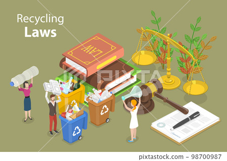 3D Isometric Flat Vector Conceptual Illustration of Recycling Laws 98700987
