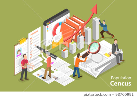 3D Isometric Flat Vector Conceptual Illustration of Population Cencus 98700991