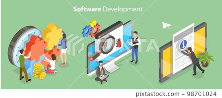 3D Isometric Flat Vector Conceptual Illustration of Software Development 98701024