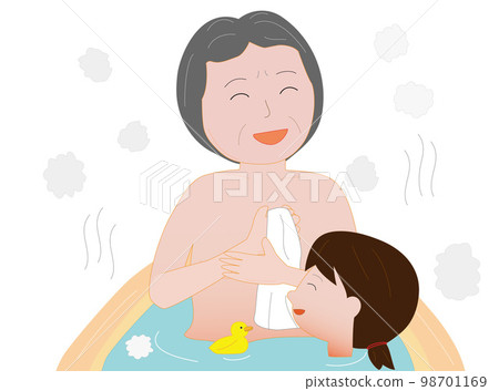 老人帶著孫子洗澡。 98701169