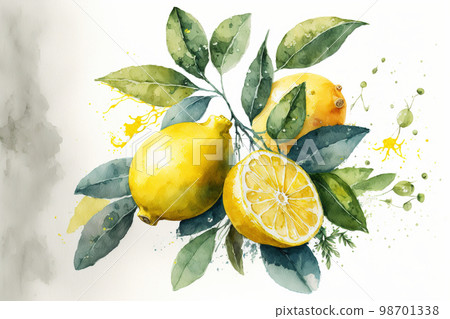 Watercolor of lemons in style of hand painted watercolor 98701338