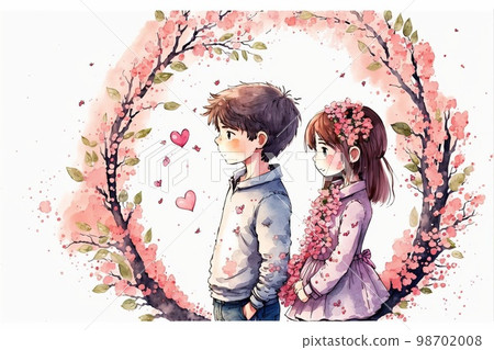 Cute Cartoon Boy And Girl In Love