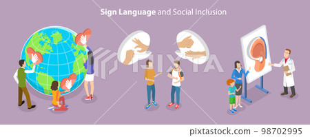 3D Isometric Flat Vector Conceptual Illustration of Sign Language And Social Inclusion 3D Isometric Flat Vector Conceptual Illustration of Sign Language And Social Inclusion 98702995