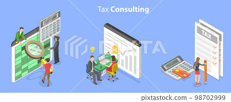 3D Isometric Flat Vector Conceptual Illustration of Tax Consulting 98702999