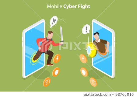 3D Isometric Flat Vector Conceptual Illustration of Mobile Cyber Fight 3D Isometric Flat Vector Conceptual Illustration of Mobile Cyber Fight 98703016