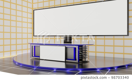 white table and lcd background in the news studio room.3d rendering. white table and lcd background in the news studio room.3d rendering. 98703340