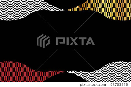 Gold Japanese pattern frame on black background Gold Japanese pattern frame on black background 98703356