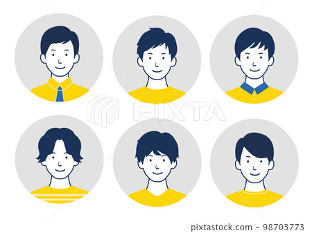 微笑的男性頭像圖標插圖設置黃色 微笑的男性頭像圖標插圖設置黃色 98703773