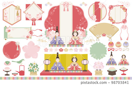 Hinamatsuri | Beautifully colored Japanese style frame and accessory set _ no text 98703841