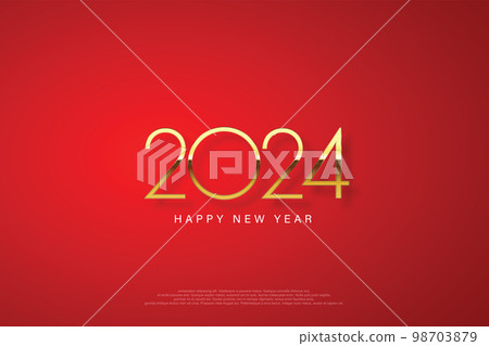 2024 Happy New Year elegant design - vector illustration of golden 2024 logo numbers on red background - perfect typography for 2024 save the date luxury designs and new year celebration. 2024 Happy New Year elegant design - vector illustration of golden 2024 logo numbers on red background - perfect typography for 2024 save the date luxury designs and new year celebration. 98703879