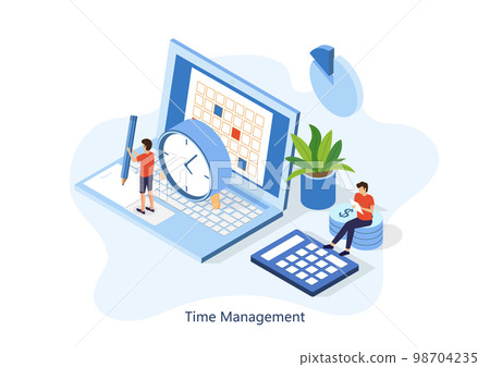 Time management banner with character and text place. Can use for web banner, infographics, hero images. Flat isometric vector illustration 98704235