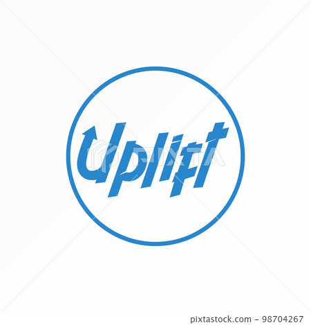 Letter or word UPLIFT writing font in circle with arrow up image graphic icon logo design abstract concept vector stock. Can be used as a symbol related to lettering or wordmark 98704267