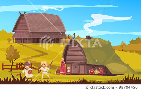 Vikings Lifestyle Cartoon Composition 98704456