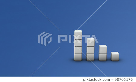 堆積的白色塊。向下傾斜的圖形。抑鬱和焦慮。代表衰退和惡化的抽象概念。 堆積的白色塊。向下傾斜的圖形。抑鬱和焦慮。代表衰退和惡化的抽象概念。 98705176