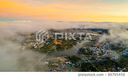 Aerial view of Xuan Huong lake Da Lat city, Vietnam. Aerial view of Xuan Huong lake Da Lat city, Vietnam. 98705450