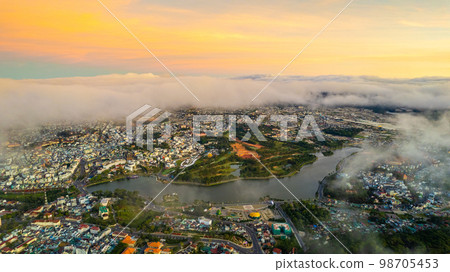 Aerial view of Xuan Huong lake Da Lat city, Vietnam. Aerial view of Xuan Huong lake Da Lat city, Vietnam. 98705453