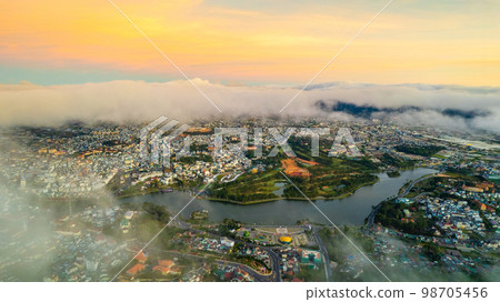 Aerial view of Xuan Huong lake Da Lat city, Vietnam. Aerial view of Xuan Huong lake Da Lat city, Vietnam. 98705456