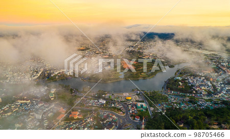 Aerial view of Xuan Huong lake Da Lat city, Vietnam. 98705466