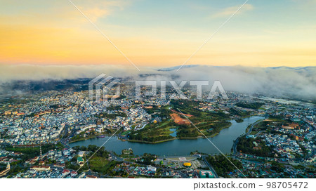 Aerial view of Xuan Huong lake Da Lat city, Vietnam. 98705472