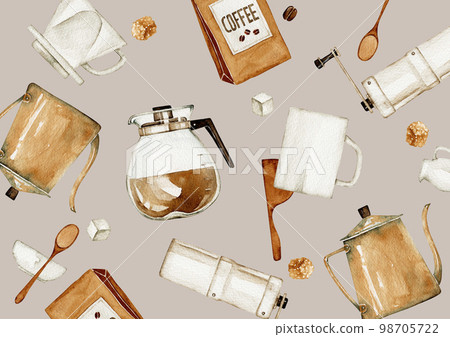 Coffee cafe background pattern textile watercolor illustration 98705722