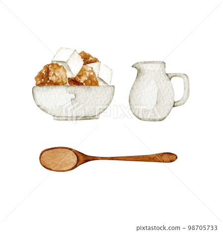 Sugar and milk coffee cafe watercolor illustration 98705733