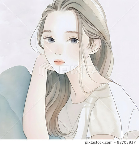 Watercolor illustration of a young woman "AI-generated image" 98705937