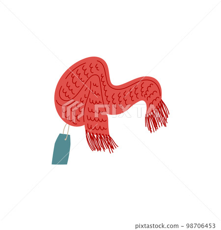 Fashion brand new scarf with price tag flat cartoon vector illustration isolated. Fashion brand new scarf with price tag flat cartoon vector illustration isolated. 98706453