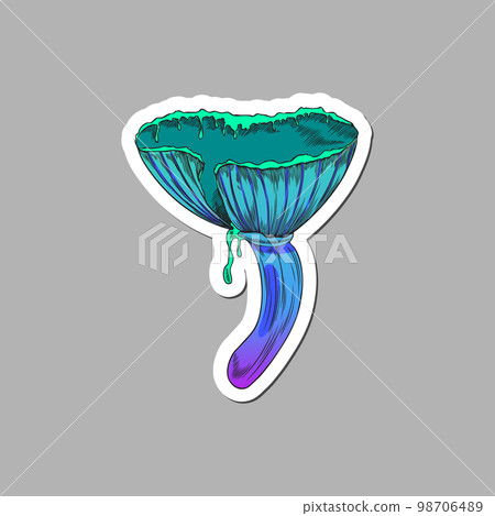 Hand drawn toxic psychedelic mushroom, sketch vector illustration isolated on gray background. Hand drawn toxic psychedelic mushroom, sketch vector illustration isolated on gray background. 98706489