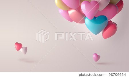 Romantic Card Background with 3D Colorful Flying Hearts with Space for Your Text 98706634