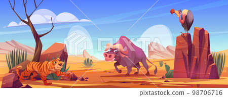 Cartoon African wild animals savannah background 98706716