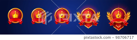 Cartoon set of game badges of different rank 98706717