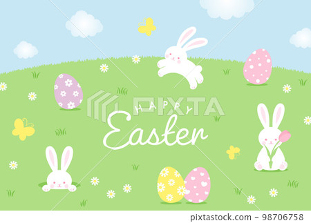 Background illustration with rabbit, easter eggs and flowers 98706758