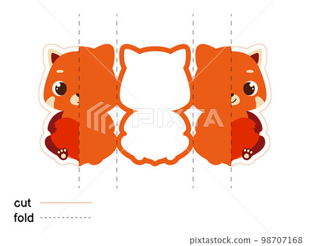 Cute red panda hold heart. Fold long greeting card template. Great for St. Valentine day, birthdays, baby showers. Printable color scheme. Print, cut out, fold. Vector stock illustration Cute red panda hold heart. Fold long greeting card template. Great for St. Valentine day, birthdays, baby showers. Printable color scheme. Print, cut out, fold. Vector stock illustration 98707168