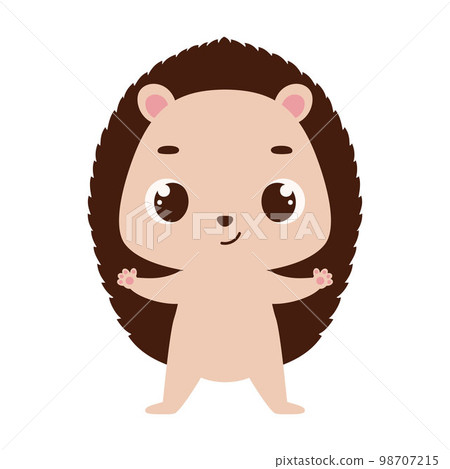 Cute little hedgehog on white background. Cartoon animal character for kids cards, baby shower, invitation, poster, t-shirt composition, house interior. Vector stock illustration Cute little hedgehog on white background. Cartoon animal character for kids cards, baby shower, invitation, poster, t-shirt composition, house interior. Vector stock illustration 98707215