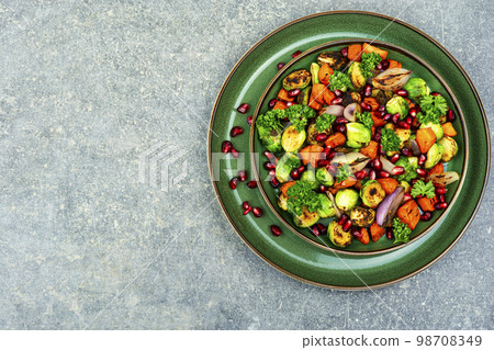 Vegetable salad with grilled vegetables, space for text 98708349