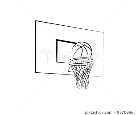 Fashionable illustration vector in brush painting style of basketball and basketball goal 98709665